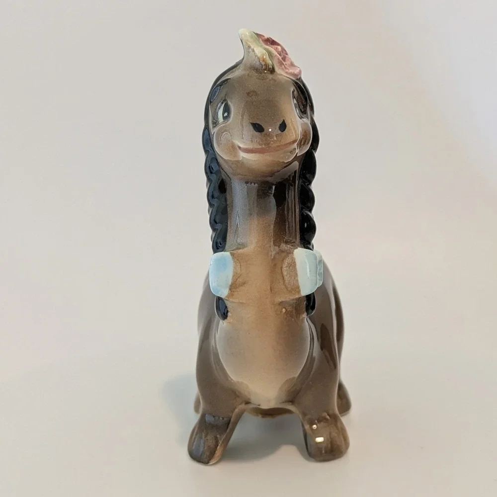 Vintage 1950s Norcrest Dinosaur Salt And pepper Shakers. Braids Teeth Boy Girl‎